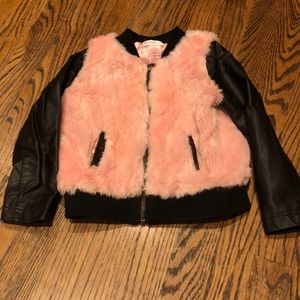 Girls Design history pink faux fur bomber